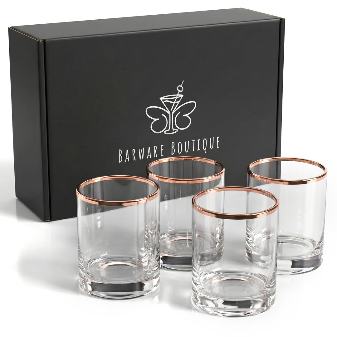 Copper Rimmed Old Fashioned (Lowball) Glass - Set of Four