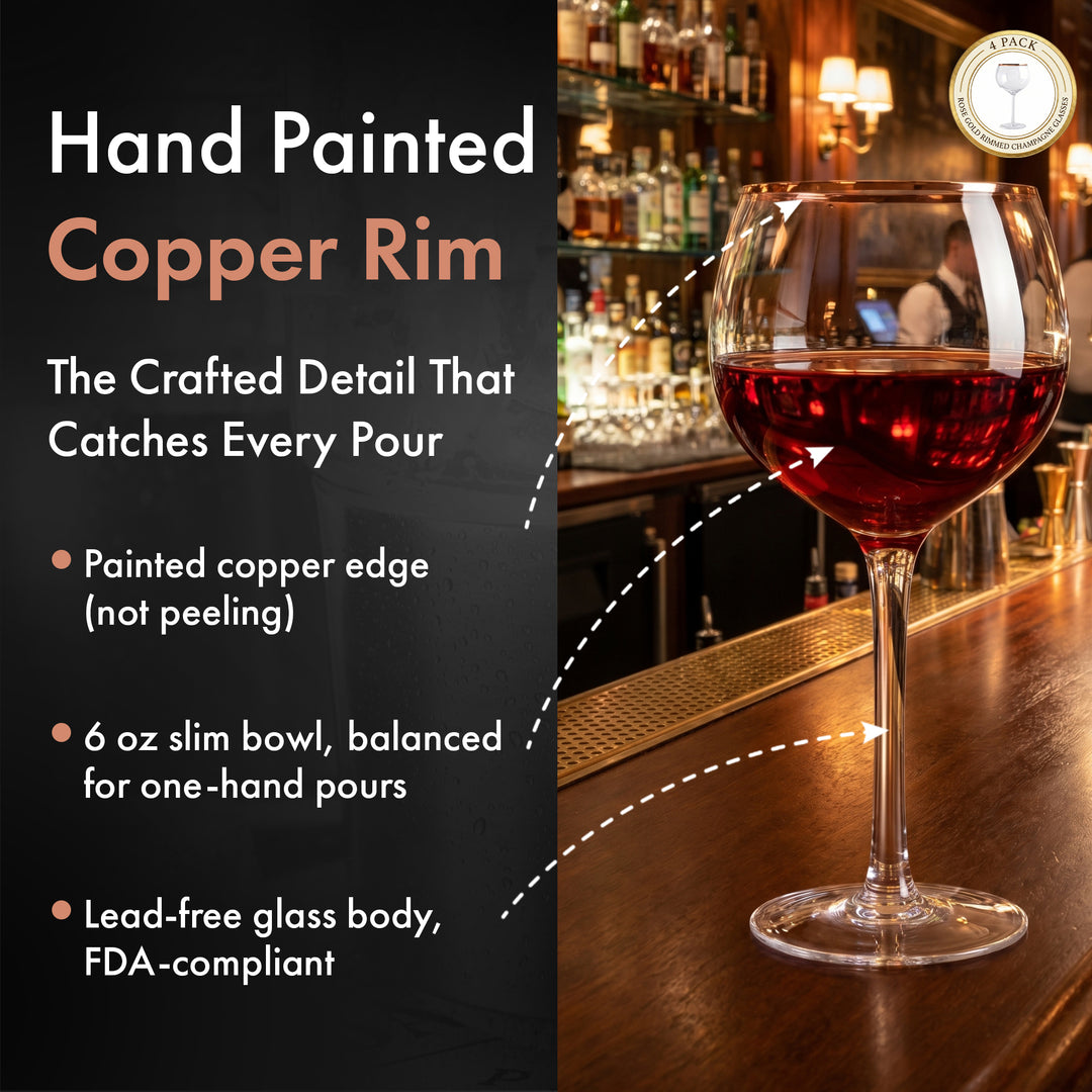 Copper Rimmed Wine & Sangria Glass - Set of Four