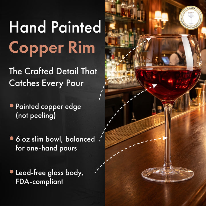 Copper Rimmed Wine & Sangria Glass - Set of Four