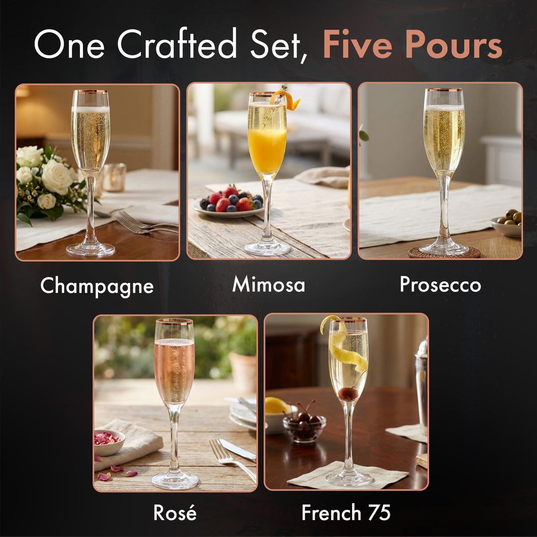 Copper Rimmed Champagne Flute - Set of Four