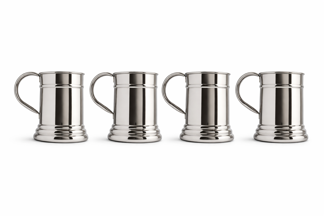 Set of Four Stainless Steel Steins
