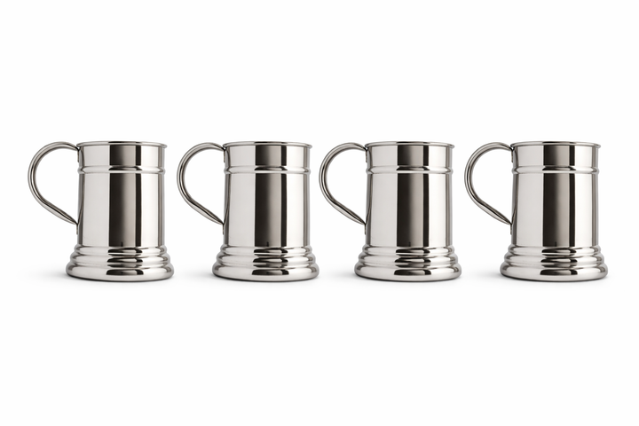 Set of Four Stainless Steel Steins