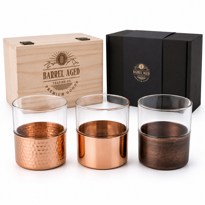 Signature Whiskey Glass with Copper Base - Set of Two with Gift Packaging