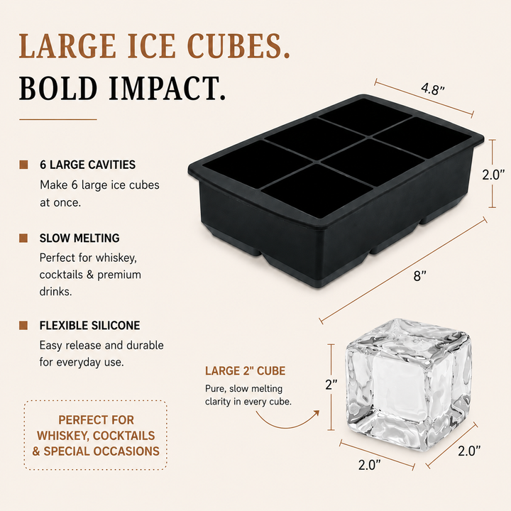 6 Cavity Large Clear Ice Cube Silicone Tray
