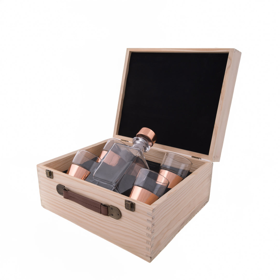 Whiskey Decanter Set with 4 Glasses in Wood Box