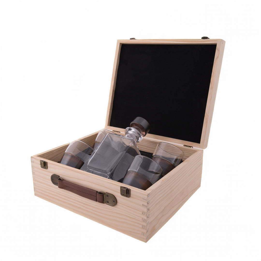 Whiskey Decanter Set with 4 Glasses in Wood Box