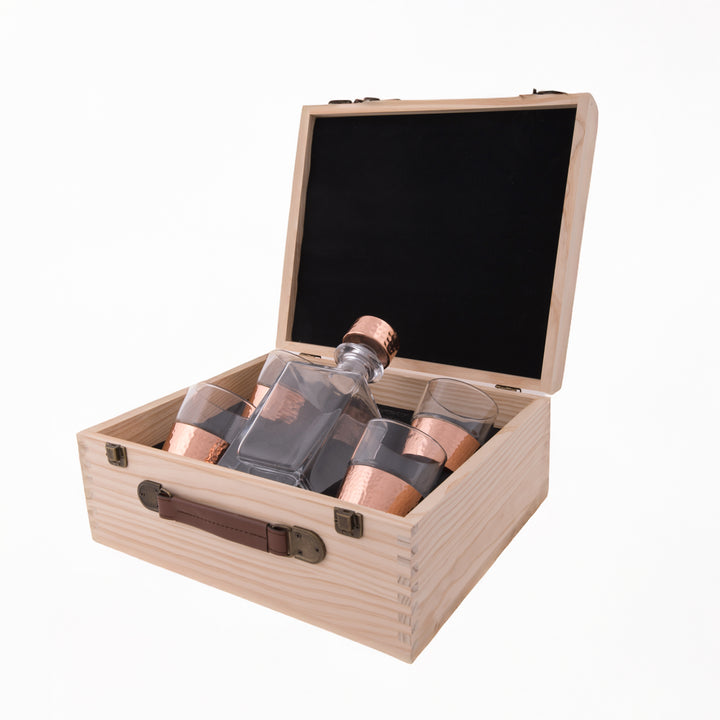 Whiskey Decanter Set with 4 Glasses in Wood Box