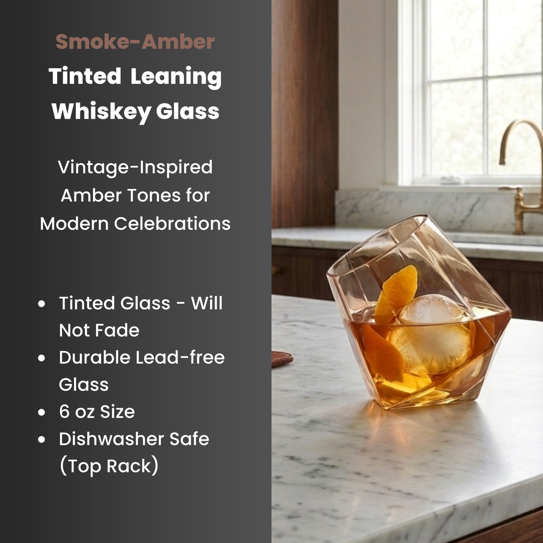 Smoke Amber Tinted Leaning Whiskey Glass - Set of Four