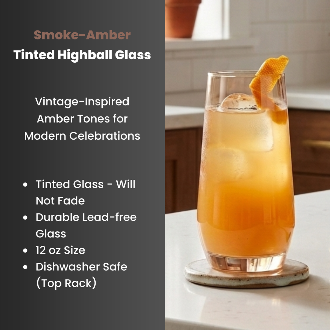 Smoke Amber Tinted Highball Glass - Set of Four