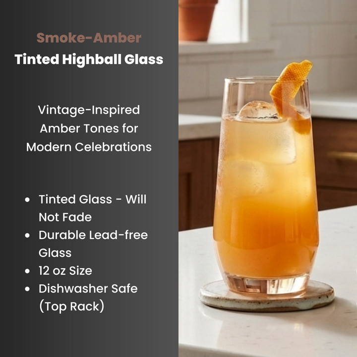Smoke Amber Tinted Highball Glass - Set of Four