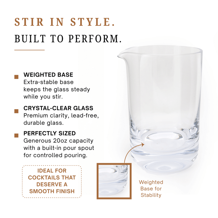 Premium Crystal Cocktail Mixing Glass (20oz) for Stirred Cocktails