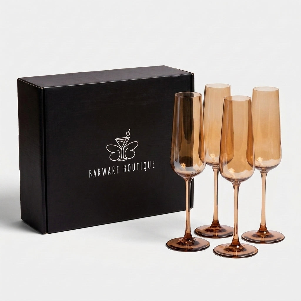 Smoke Amber Tinted Champagne Flute - Set of Four
