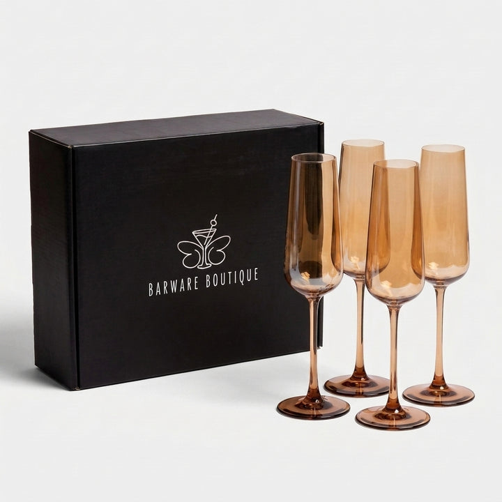 Smoke Amber Tinted Champagne Flute - Set of Four