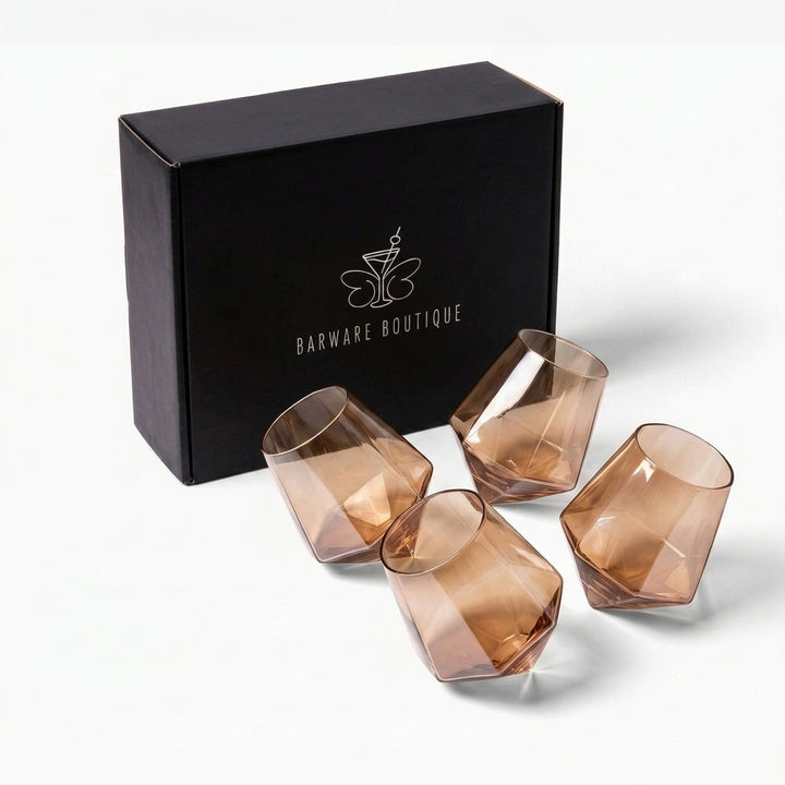 Smoke Amber Tinted Leaning Whiskey Glass - Set of Four