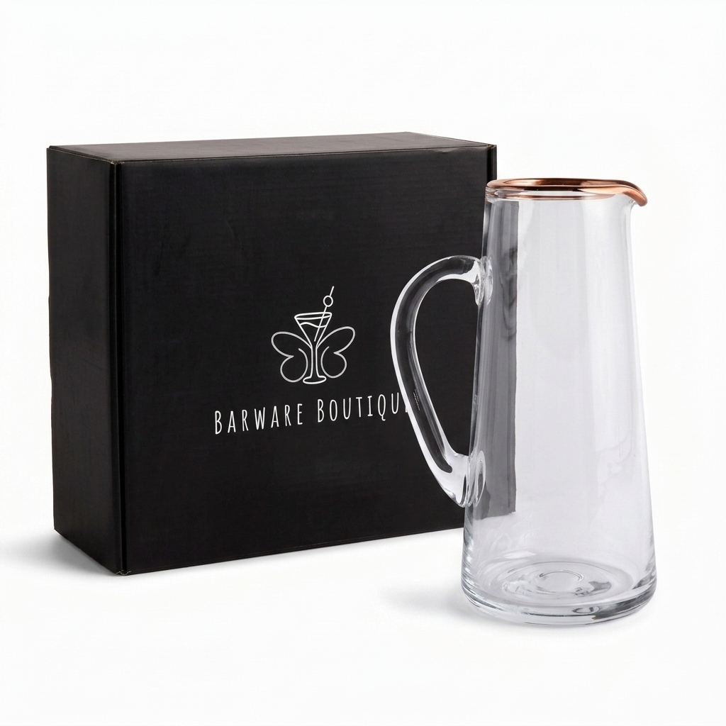 Copper Rimmed Glass Pitcher