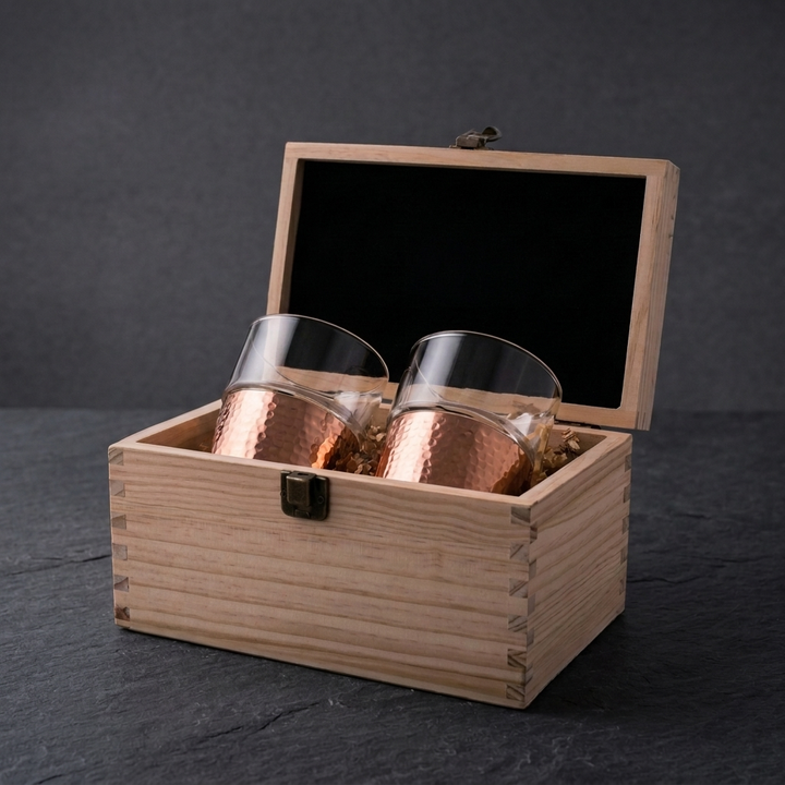 Signature Whiskey Glass with Copper Base - Set of Two with Gift Packaging