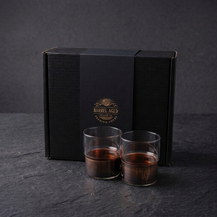 Signature Whiskey Glass with Copper Base - Set of Two with Gift Packaging