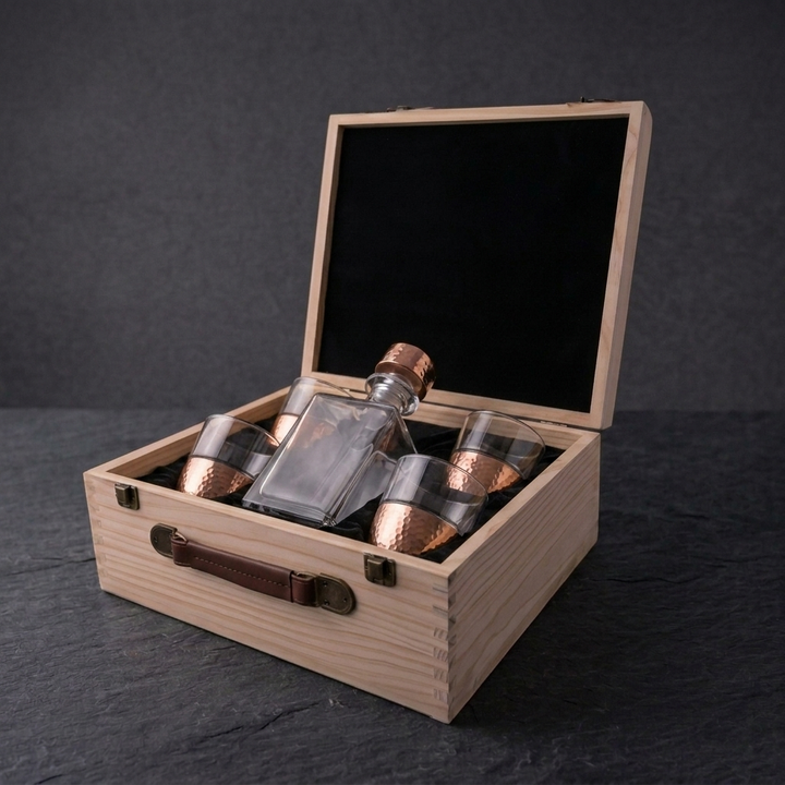 Barrel Aged Trading Co. Signature Whiskey Decanter Gift Set with 4 Glasses