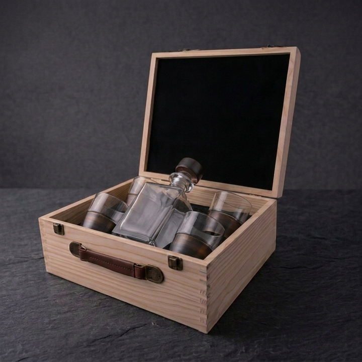 Barrel Aged Trading Co. Signature Whiskey Decanter Gift Set with 4 Glasses
